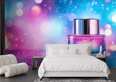 Vibrant Cosmetic Bottle on Sparkling Background Wall mural