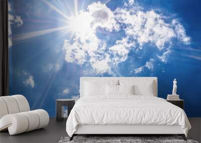 Amazing Idyllic Blue sky background and sun ray Wall mural