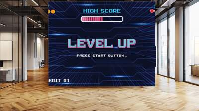 LEVEL UP. pixel art .8 bit game. retro video game. for game assets in vector illustrations.	 Wall mural