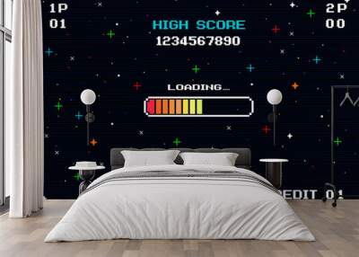 LOADING bar .pixel art .8 bit. retro game. for game assets in vector illustrations. Retro Futurism Sci-Fi Background. glowing neon grid and star from vintage arcade computer game. Wall mural