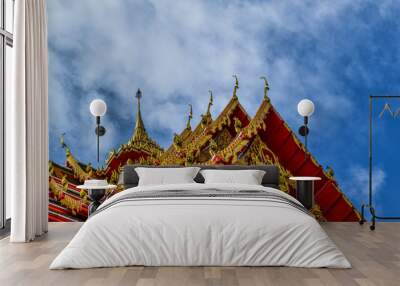 Lahan Temple, Bang Bua Thong, with the main Buddha image in the chapel is the Sukhothai Art Buddha image. Wall mural