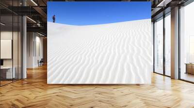 photographer walking on white sand dunes, white sands national monument, new mexico Wall mural