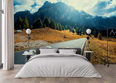 2023 New Year road trip travel and future vision concept . Nature landscape with highway road leading forward to happy new year celebration in the beginning of 2023 for fresh and successful start . Wall mural