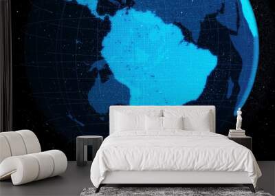 3D Digital orbital earth in cyberspace showing concept of network technology . Hologram of globe sphere graphic connect to internet presents global communication and connection network . 3D render . Wall mural