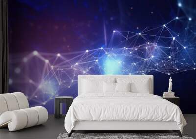 3D network connections with plexus design background. Generative AI AIG21. Wall mural