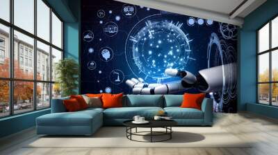 3D rendering artificial intelligence AI research of robot and cyborg development for future of people living. Digital data mining and machine learning technology design for computer brain. Wall mural