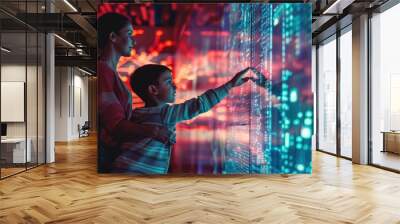 A family with advanced technology interacts in a cuttingedge holographic display within a virtual environment AIG62 Wall mural