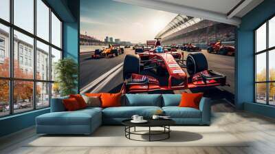 A formula one racing in circuit. beautiful Generative AI AIG32 Wall mural