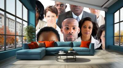 A group of diverse business people wearing suit while looking at camera with confident. Close up of professional multicultural business team portrait working together while staring at camera. AIG53F. Wall mural