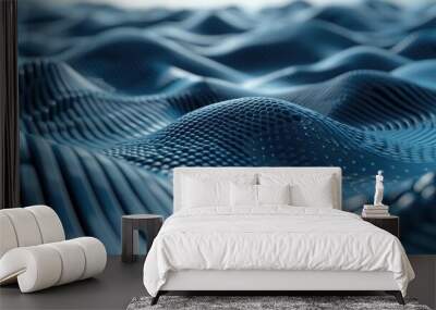 Abstract blue waveform texture for modern digital designs, with fluid and futuristic motion. AIG53M Wall mural