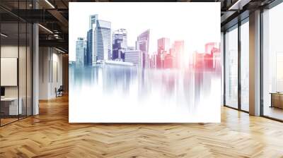 Abstract city building skyline metropolitan area in contemporary color style and futuristic effects. Real estate and property development. Innovative architecture and engineering concept. Wall mural