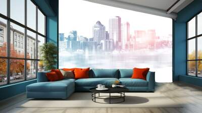 Abstract city building skyline metropolitan area in contemporary color style and futuristic effects. Real estate and property development. Innovative architecture and engineering concept. Wall mural