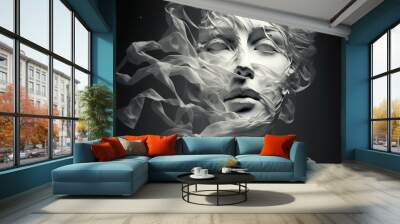 Abstract face of mystic lady glamour artistic mixing of face and fabric cloth showing concept of dream , imagination, spirit and psycology . Admirable Generative AI image . Wall mural