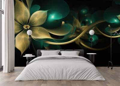 Beautiful abstract gold and green night photo floral design background banner. beautiful Generative AI AIG32 Wall mural