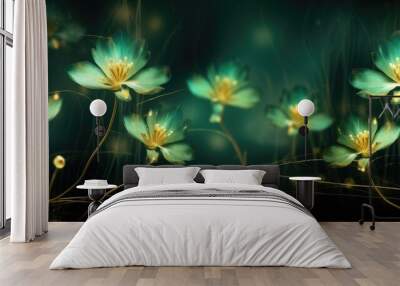 Beautiful abstract gold and green night photo floral design background banner. beautiful Generative AI AIG32 Wall mural