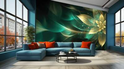 Beautiful abstract gold and green night photo floral design background banner. beautiful Generative AI AIG32 Wall mural