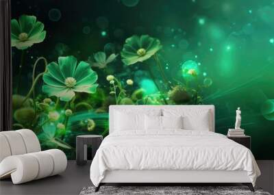 Beautiful abstract green night photo floral design background banner. beautiful Generative AI AIG32 Wall mural