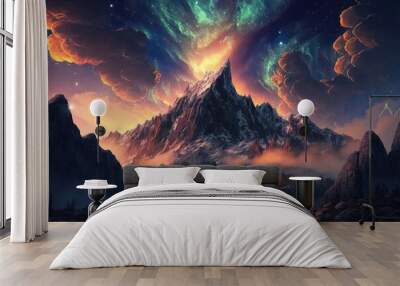 Beautiful celestial sky in dreamy fantasy with bright star in the sky over nature landscape Generative AI Wall mural