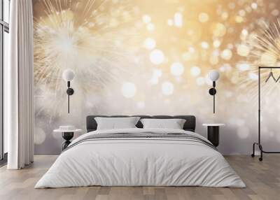 Bright white and gold fireworks at New Year with copy space. comeliness. Wall mural