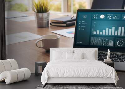 business data dashboard analysis by ingenious computer software . investment application display bus Wall mural