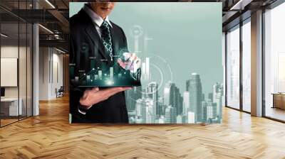 Businessman analyst working with digital finance business data graph showing technology of investment strategy for perceptive financial business decision. Digital economic analysis technology concept. Wall mural