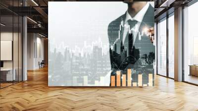 Businessman analyst working with digital finance business data graph showing technology of investment strategy for perceptive financial business decision. Digital economic analysis technology concept. Wall mural