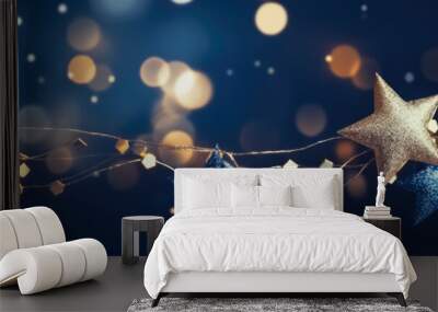 Christmas and new year 2024 decoration on the blue vintage background golden stars comeliness Wall mural