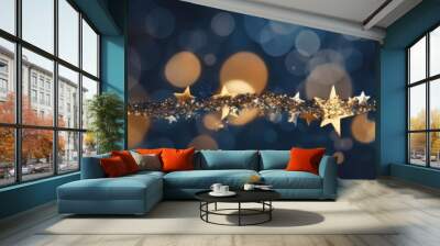 Christmas and new year 2024 decoration on the blue vintage background golden stars comeliness Wall mural