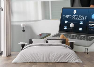 Cyber security system on computer screen protect private information snugly from hacker and cyber attack Wall mural