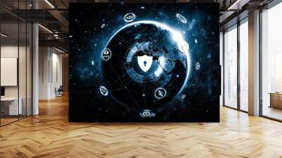 Cyber security technology and online data protection in innovative perception . Concept of technology for security of data storage used by global business network server to secure cyber information . Wall mural