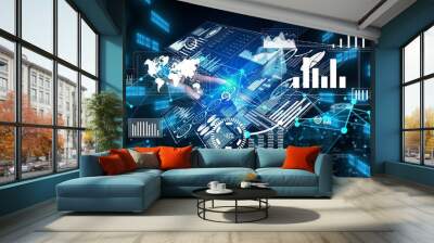 Data Analysis for Business and Finance conceptual. Graphic interface showing future computer technology of profit analytic, online marketing research and information report for business strategy. Wall mural