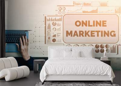 Digital Marketing Technology Solution for Online Business Concept - Graphic interface showing analytic diagram of online market promotion strategy on digital advertising platform via social media. uds Wall mural