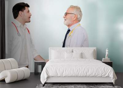 Doctor in hospital handshake with another doctor. Healthcare people teamwork and medical service concept. Wall mural