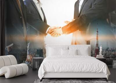 Double exposure Business People Handshake Meeting Wall mural