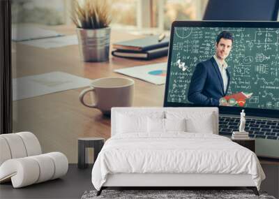 E-learning and Online Education for Student and University Concept. Video conference call technology to carry out digital training course for student to do remote learning from anywhere. Wall mural