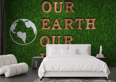 Eco awareness campaign for Earth day concept showcase message arranged in Save Earth on biophilic green background. Environmental social governance concept idea for sustainable and greener future.Gyre Wall mural