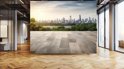 empty concrete floor with blur background of nature skyline. beautiful Generative AI AIG32 Wall mural