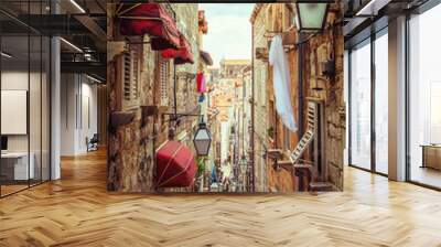 Famous narrow alley of Dubrovnik old town, Croatia Wall mural