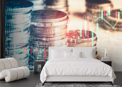 Finance and money technology background concept of business prosperity and asset management . Creative graphic show economy and financial growth by investment in valuable asset to gain wealth profit . Wall mural