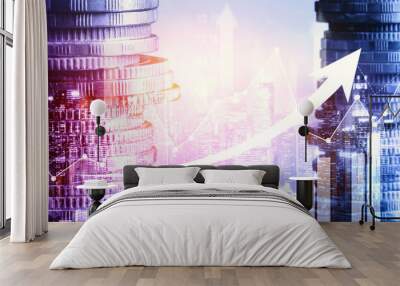 Finance and money technology background concept of business prosperity and asset management . Creative graphic show economy and financial growth by investment in valuable asset to gain wealth profit . Wall mural