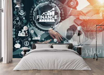 Finance and Money Transaction Technology Concept. Icon Graphic interface showing fintech trade exchange, profit statistics analysis and market analyst service in modern computer application. uds Wall mural