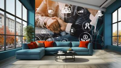 Finance and Money Transaction Technology Concept. Icon Graphic interface showing fintech trade exchange, profit statistics analysis and market analyst service in modern computer application. Wall mural