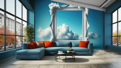 Frame isolated on white cloud background in the sky in square shape. Concept of luxurious fantasy. Finest generative AI. Wall mural