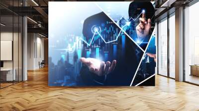 Futuristic business digital financial data technology concept for future big data analytic and business intelligence research for businessman analyst invest decisions making panoramic banner vexel Wall mural