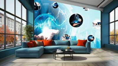 Futuristic business digital financial data technology concept for future big data analytic and business intelligence research for businessman analyst invest decisions making panoramic banner vexel Wall mural