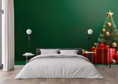 Gift boxes in christmas festival, green background comeliness Wall mural