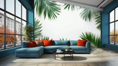 Green palm leaves on white background. AIG51A. Wall mural