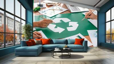 group of business people planning and discussing on recycle reduce reuse policy symbol in office mee Wall mural