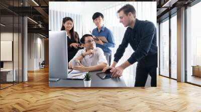 Group of diverse office worker employee working together on strategic business marketing planning in corporate office room. Positive teamwork in business workplace concept. Prudent Wall mural