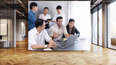 Group of diverse office worker employee working together on strategic business marketing planning in corporate office room. Positive teamwork in business workplace concept. Prudent Wall mural